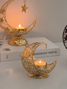 Raya Decoration Moon Stars Candlestick Ramadan Living Room Decor Metal Candlestick Party Wedding Eid Mubarak