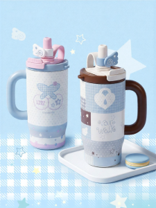 VANWALK | Cute Portable Thermal Cup with Handle and Straw for Girls Gifts High Capacity