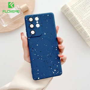 [With Lens Film] FLOVEME Glitter Splash-ink Phone Case For Samsung S23 S22 S21 Ultra S23+ S22+ S21+ Plus CD Pattern Wireless Charging Lens Protector Soft TPU Back Cover For Samsung S23 S22 S21