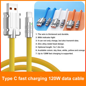 120W 6A Data Wire Cord OD6.0mm USB Type-C Mobile Phone Fast Charging Cable Replacement Cell Phone Charging Cord Accessories for Huawei Xiaomi Sam/sung