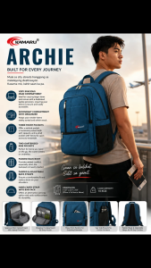 KAMARU Archie Backpack for Men - Blue - 15.6" Laptop Capacity - Multiple Compartments - Padded Straps - Travel Ready