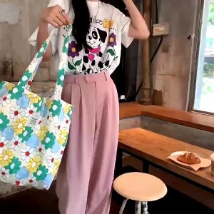 Cute Shop กระเป๋าผ้าสะพายข้าง กระเป๋าผ้า ใบใหญ่ลายดอกไม้น่ารัก กระเป๋าพกพา กระเป๋าสะพายข้างลายดอก พร้อมส่ง