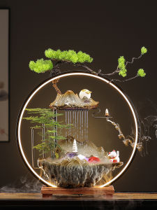 New Chinese Style Wealth Attracting Waterwheel Decorativepiece for Living Room Circular Water FengShui Wheel CAT Figures Ornament Gifts