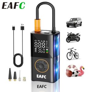 EAFC ไร้สายไฟฟ้ารถยางเครื่องสูบลม 150PSI เครื่องอัดอากาศปั๊ม 4000mAh แบตเตอรี่สำหรับรถยนต์จักรยานมอเตอร์บอลจักรยานเป่าลม