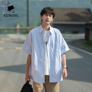 Polo Collar Shirt Mens Summer Casual Shirt Loose Jacket