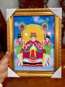 Khung hình bà mẹ sanh mẹ độ liễng kiếng khung gỗ vàng-sz 29x23cm