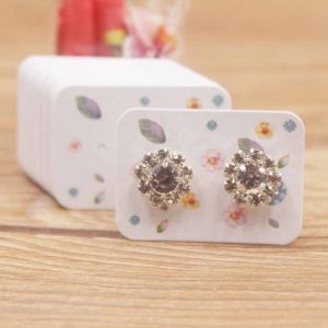 100pcs cute flower style earring paper package card DIY small stud earring card white kraft paper jewelry display card