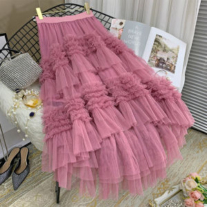 2026 Spring/Summer Layered Ruffle Irregular Design Skirt