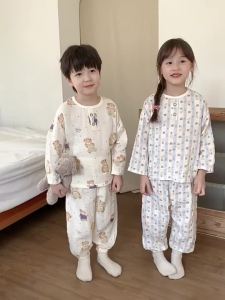 เด็กผ้าฝ้าย Muslin ชุดนอนน้ําหนักเบาเสื้อผ้าสําหรับชายและหญิงผ้าฝ้าย 100% Breathable Moisture Wicking Heattech และเหงื่อควบคุม