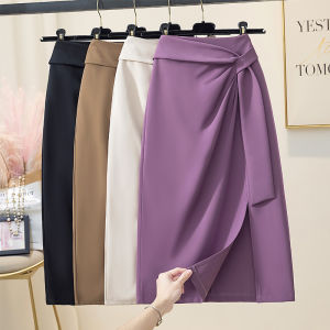กระโปรงผ้าชุดสูทแบบทิ้งตัวกระโปรงทรงดินสอรัดสะโพกแหวกข้างออกแบบพิเศษใส่แล้วดูผอมเพรียวสำหรับผู้หญิงกระโปรงยาวใส่ทำงานสำหรับฤดูใบไม้ผลิและฤดูใบไม้ร่วง L