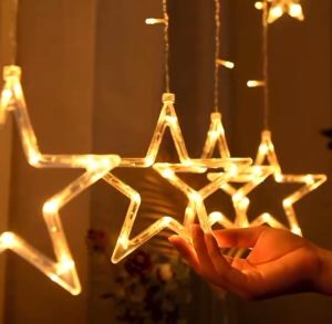 ไฟประดับม่านหมู่ดาว ไฟประดับ ม่านไฟตกแต่ง LED (สีวอมไวท์ สีรวม )ปรับได้ 8 จังหวะ