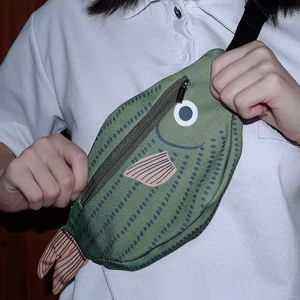 Childrens Crossbody Bag Little Fish Backpack Boys Green Waist Bag Casual Versatile Female Backpack Personalized Daily Use