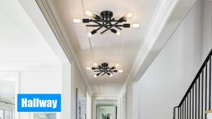 Ceiling Light Semi-Flush Mount Modern Chandeliers Fixture 6 Lights Black Vintage Matte Chandelier Ceiling Lamp with E27 Bulb Base for Farmhouse Dining Room Living Room Bedroom Study Kitchen(Bulb not included)