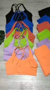 Bộ đồ tập gym yoga aerobic thể thao nữ LULU bao gồm áo bra croptop kèm mút và quần dài chất liệu thun lạnh BINSPORTS BD215