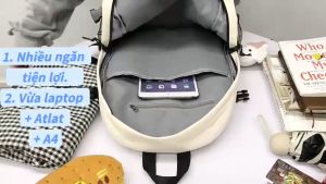 Cặp sách đi học nữ cấp 3 sinh viên nhiều ngăn quai đeo lớn vừa laptop chống nước đẹp giá rẻ màu trơn thời trang ulzzang