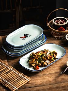 Large Rectangular Ceramic Dish for Cooking And Serving Long Strip Ceramic Plate Underglaze Color Kitchen Utensils Dish Plate