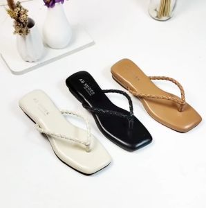 ARUNI - Sandal Mules Hak 2 cm Sandal Jepit Wanita Premium Motif Kepang Super Empuk dan Nyaman