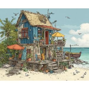BILIBILI | Scenery Painting By Number Seaside House Paint Art Gift DIY Pictures By Number Kits Home Decor Handwork