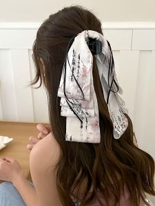 Chinese Ancient Style Ink Painting Ribbon Bowknot Barrettes Super Girl Back Head Loose Clip Grip Shark Clip Hair Clip Headdress