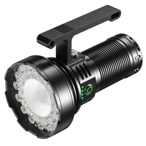 Dual Light Source Tactical Flashlight 30LED & LEP 10000LMS Power Rechargeable Searchlight with Power Bank for Self Defense