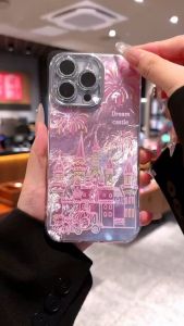 เคสปราสาทโทรศัพท์ที่มีกล้องฟิล์มแก้ว สีชมพู หวานน่ารัก หรู กันกระแทกกรณีโทรศัพท์ปกคลุมสําหรับ ไอโฟน 16 โปรแม็กไอโฟน 15 โปรแม็กซ์ 14 โปร 13 Pro Max