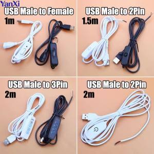 5V Switch Power Supply Wire USB Male to Female / 2/3 Core Connection Cable Button ON OFF 2A For LED Strip Lamp Bulb Light DIY
