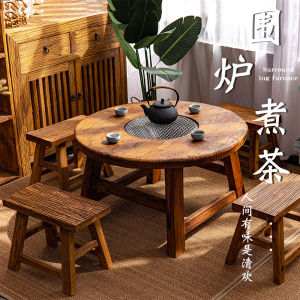 โต๊ะทานชาไม้ไผ่โบราณ โต๊ะทานอาหารสำหรับหน้าร้อน โต๊ะทานอาหารแบบหมุนเวียน ขนาดเล็ก ทรงกลม สำหรับใช้ในบ้าน