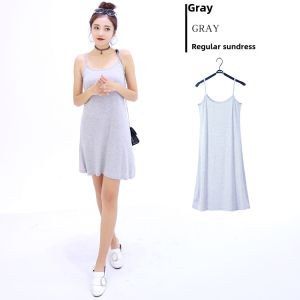 Womens Modal Camisole Dress Long Loose Autumn Inner Skirt Base Tank Top Large Size Dress Fashion Commute Pure Color