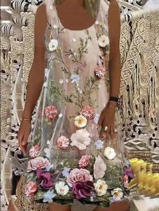 Váy Thường Ngày Không Tay in Họa Tiết Thời Trang Mùa Hè Cho Nữ Váy Chữ a Cổ Tròn Eo Rộng