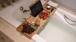 Bathtub Caddy Tray Bamboo Spa Bathtub Caddy Organizer Book Wine Tablet Holder Reading Rack Nonslip 【Holiday hotel supplies】
