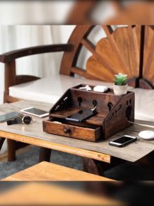 Solid Wood Multi-functional Storage Wire Box Home Desktop Large Capacity Power Cord Data Line Storage Box Mobile Phone Charging Rack