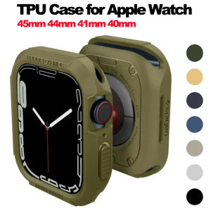 Spigen Rugged Armor Designed Case for Apple Watch 45mm 44mm 41mm 40mm Protective Case TPU Soft Case Cover for iWatch Series 9 8 7 6 5 4 3 2 1
