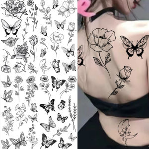 XZ Beauty สติ๊กเกอร์รอยสักปลอมผีเสื้อกันน้ำสติ๊กเกอร์รอยสักรูปดอกกุหลาบเบ่งบานสติ๊กเกอร์แบบชั่วคราวตกแต่งศิลปะร่างกายกันเหงื่อสติกเกอร์รอยสัก DIY