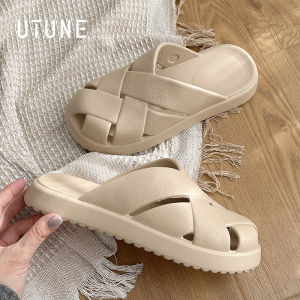 UTUNE Slippers for Women Summer Outerwear Lazy Half Slippers Braided Round Toe Mules