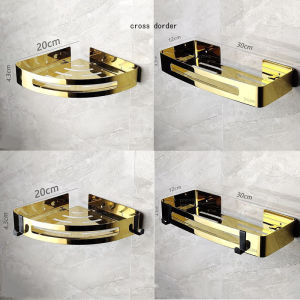 Bathroom Storage Rack Bathroom Shelves 304 Stainless Steel Luxury Gold No-drill Wall Mount Corner Shelf Toilet Makeup Organizer for Shampoo