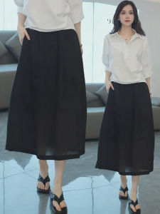 MEITESIJIAONU | Hepburn Style Black Half-skirt Thin Breathable A-line High-waist Skim Hips Mid-length