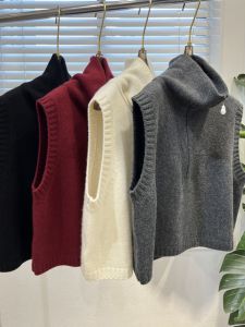 Áo Len Cổ Cao Không Tay Khóa Kéo Nửa Thân Trên Cho Nữ Đi Làm Mùa Thu Đông Đa Năng Chất Lượng Cao Áo Len Cardigan Màu Trơn Ngắn