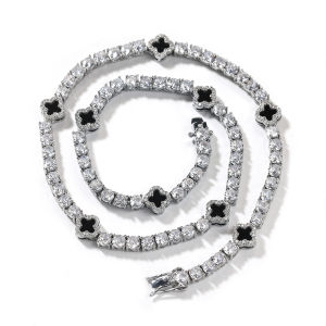 Trendy Tennis Chain Bracelet with Copper Embedded Zirconium for Men And Women Four Leaf Clover Fashion Necklace Hip Hop Minimalist Design