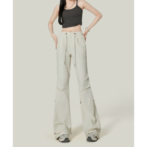 American Grey Micro Flared Work Trousers Womens High Waist Slimming Small Size Floor Length Horse Hoof Pants Summer New Arrival