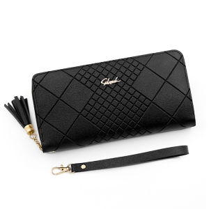 JIFANPAUL | Simple Checkered PU Long Wallet with Zipper and Multiple Card Slots