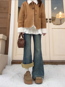 QIANCHANGNAAI | Retro Warm Flared Jeans for Plus Size Shaping and Comfort
