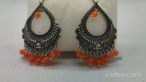 Oxidised Metal Green Black White Blue Oxidized Long Earrings Stone Work with Pearl For Womens (Pack of 1 pair)