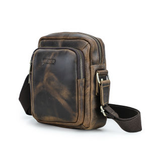 Hiram Genuine Leather Crazy Horse Leather Retro Men Crossbody Bags  Sling Shoulder Bags  Messenger Bags Male Bags for 8.3 inch iPad Mini