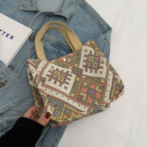 Large Capacity Canvas Tote Bag Ethnic Style Commuter Single Shoulder Handbag for Students And Young Adults Casual Simple Style