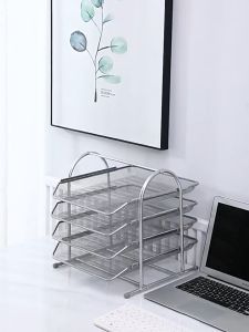 Metal Mesh File Organizer 2/3/4-Layer Multi-Compartment Storage Tray for Office Supplies