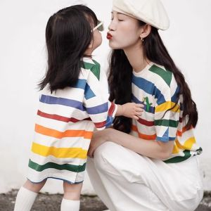 Cheet Kii Pure Cotton Short Sleeve T-Shirt Childrens Clothing Casual Style Mother Daughter Matching Outfit Summer Fashion