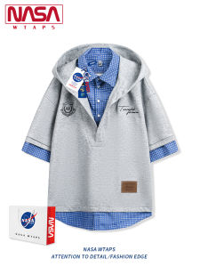 NASA WTAPS | Hooded Fake Two-Piece Plaid Splicing T-Shirt
