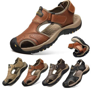 DavidShoes Summer Beach Sandals For Men: Leather Outdoor Slippers & Non-slip Mens Sandals