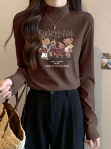 Áo Sơ Mi Lót Lông Cừu Dài Tay Nữ Mùa Thu Đông Cổ Cao Ôm Vừa Vặn Phong Cách Hàn Quốc Áo Lót Dày Cho Nữ