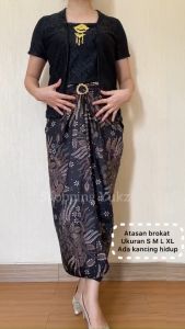 Setelan Kebaya Brukat Wanita Modern & Bawahan Rok Lilit Batik Panjang
